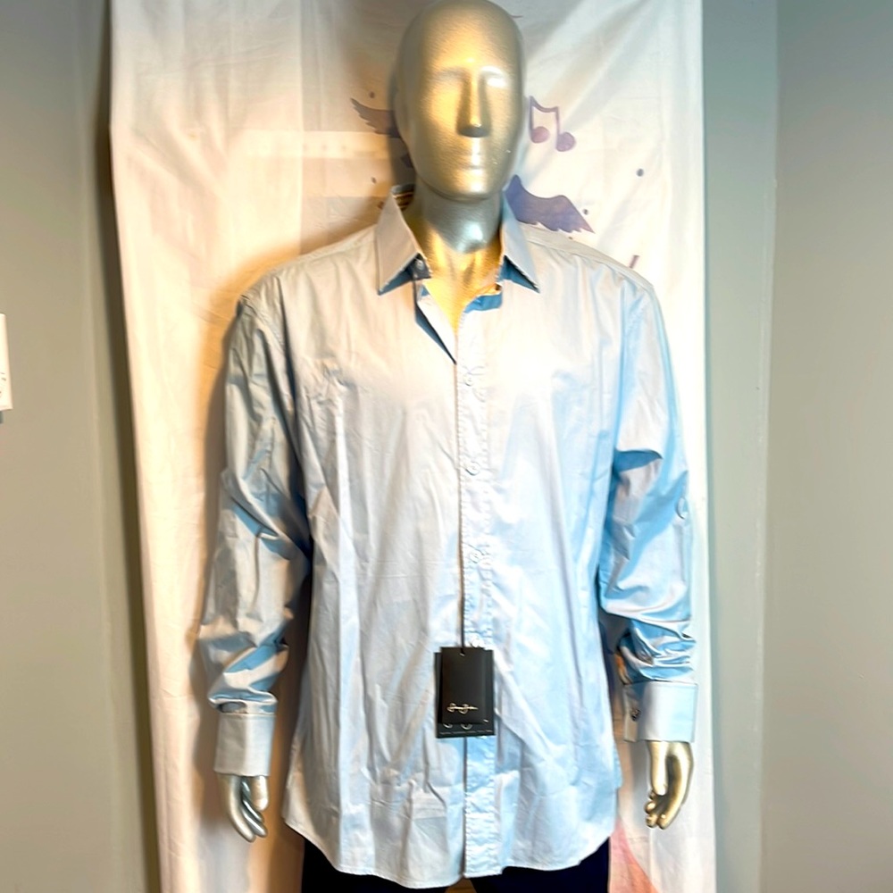 Sean John Mens Button up Light Blue Big Cuff Dress Shirt Size XXL